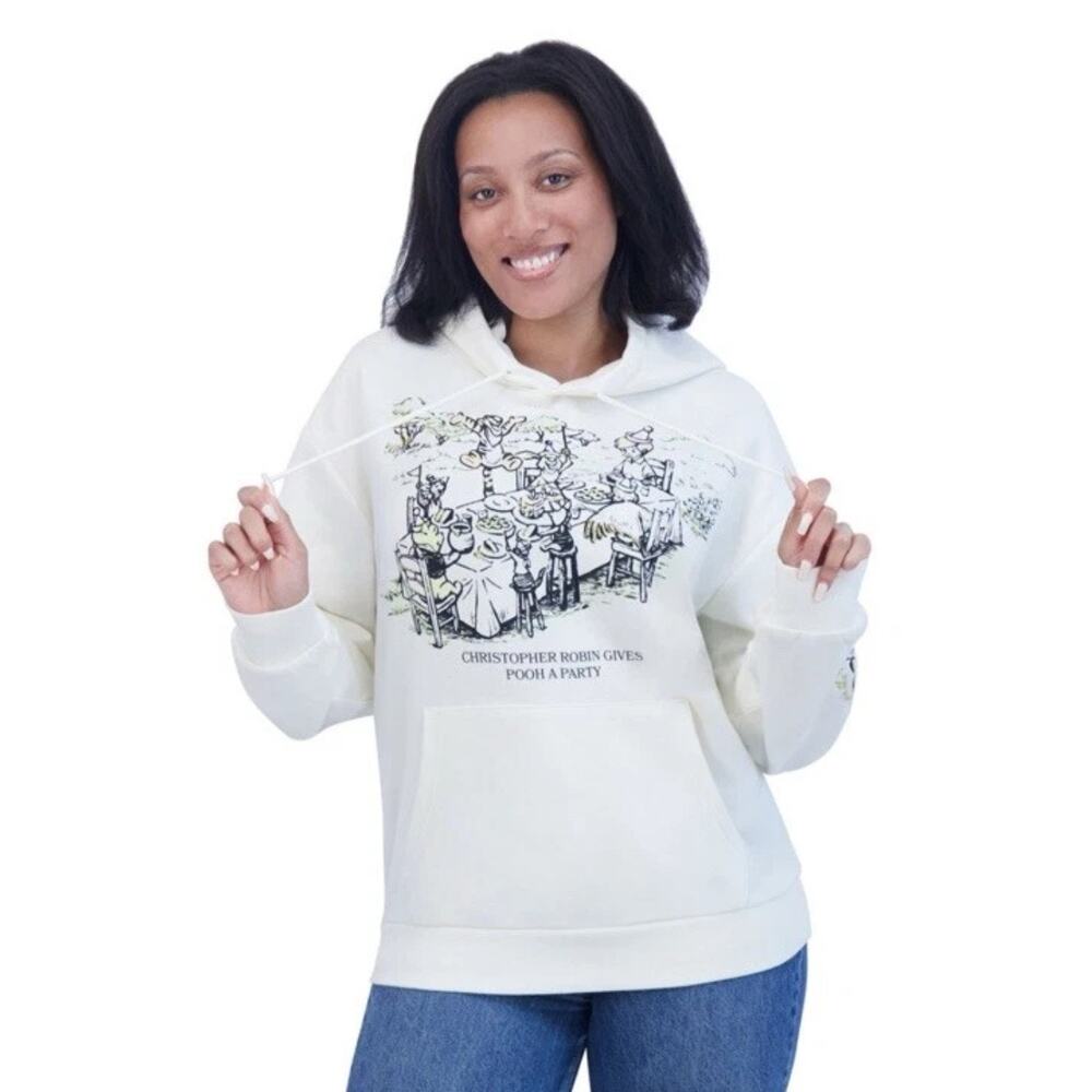 Disney‎ Winnie the Pooh Christopher Robin Hooded Kidcore Sweatshirt  Cream Sz S